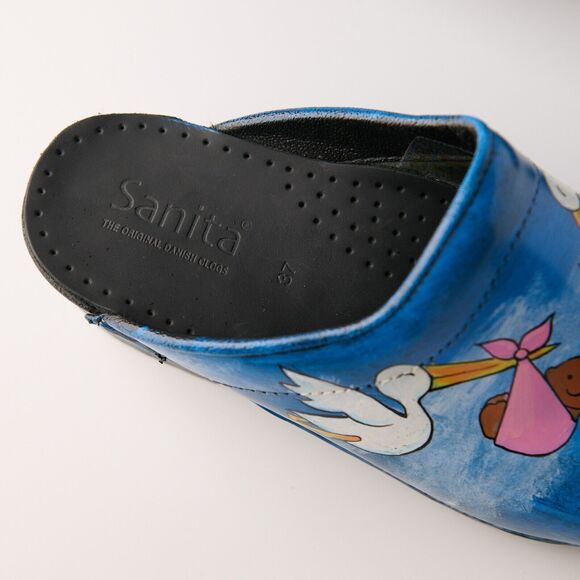 Sanita Hand Painted Stork Baby Clogs Sz 37 EU Nurse RN Midwife Shoes Denmark - Picture 9 of 15